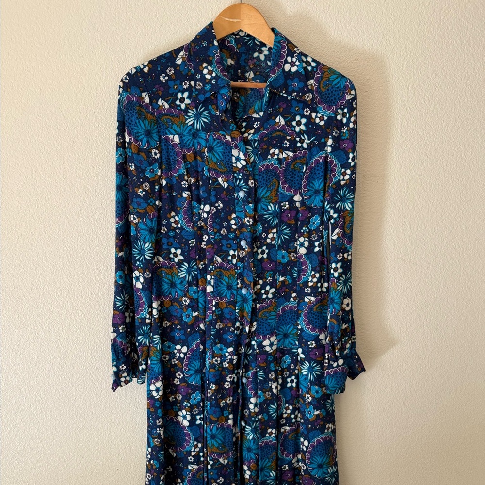 Vintage Blue and Purple Floral Mini Dress